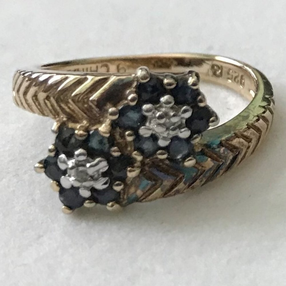 Silver (925) Wrap Ring with Black Crystals & Marcasite